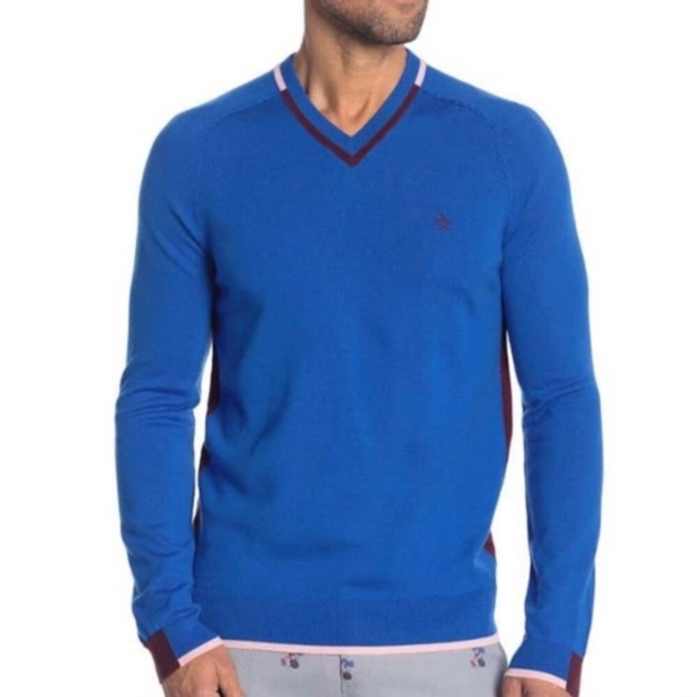 Original Penguin Men's Merino Wool Sweater Blue Size M